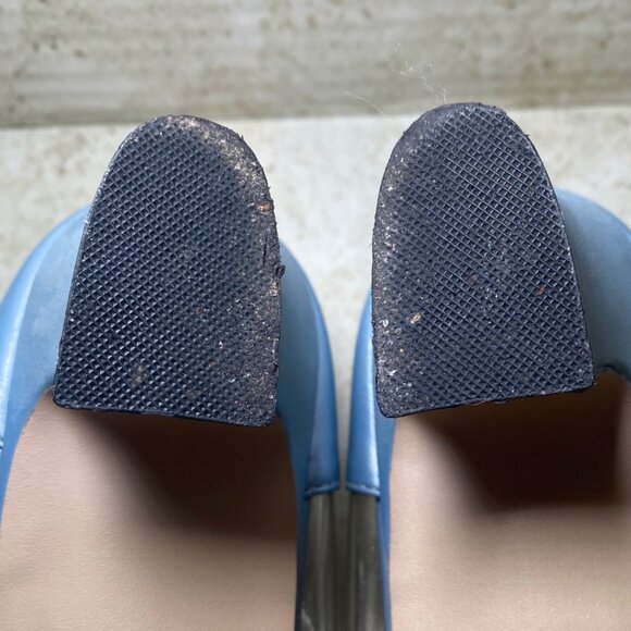 Vintage Womens Princess Blue Pumps Clear Sides Silver Accents Retro Prom Wedding - Picture 9 of 12